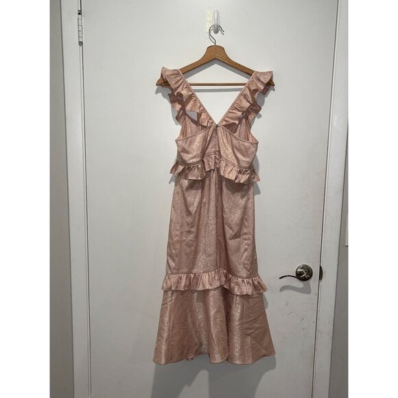 Saylor Dress Pink Maxina Jacquard Sleeveless Ruffles Tiered V-Back Midi Size M - Picture 5 of 9